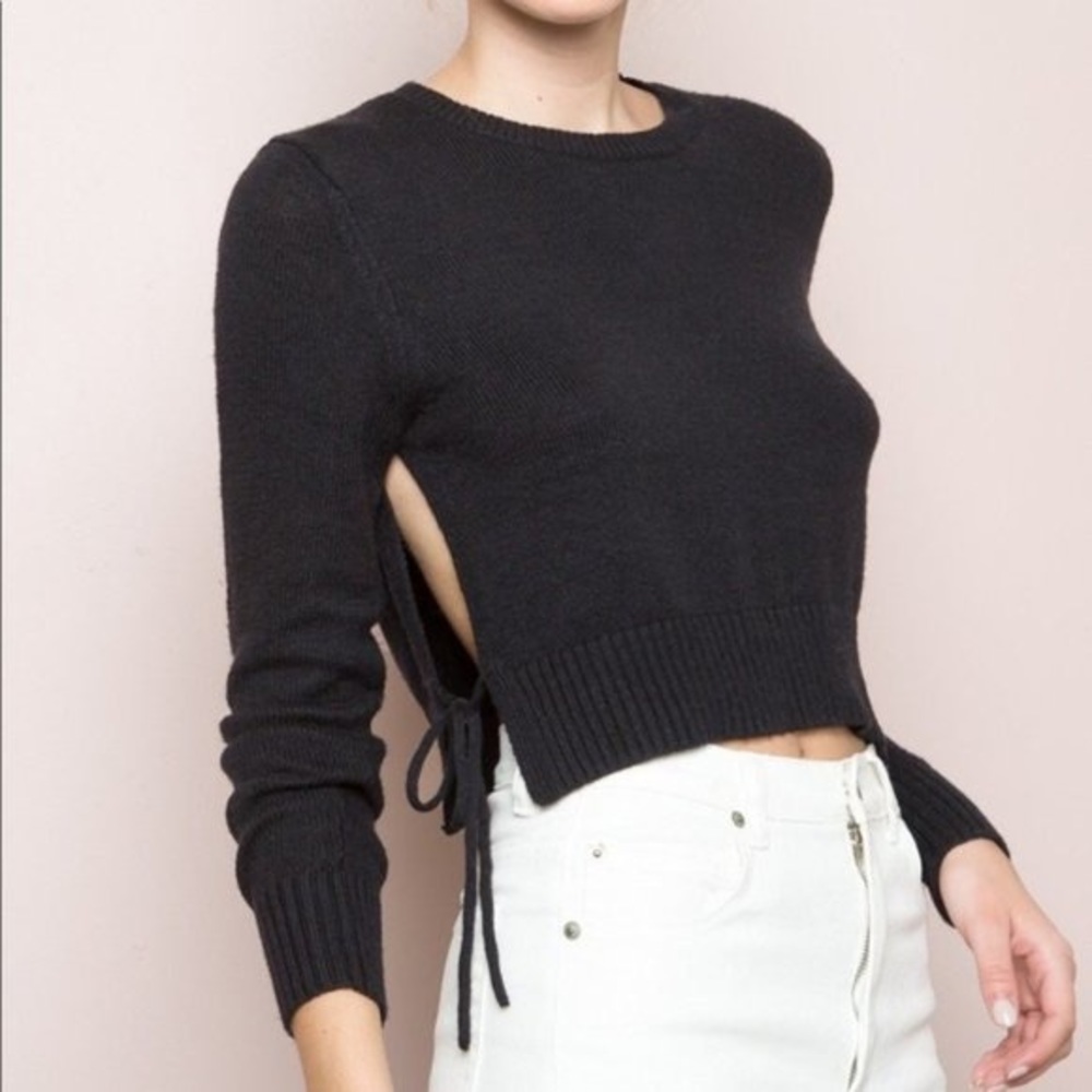 Brandy Melville Black Avah Side Tie Sweater